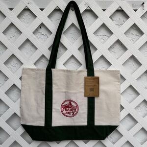 Trader Joe's Cream and Green Tote Canvas Bag